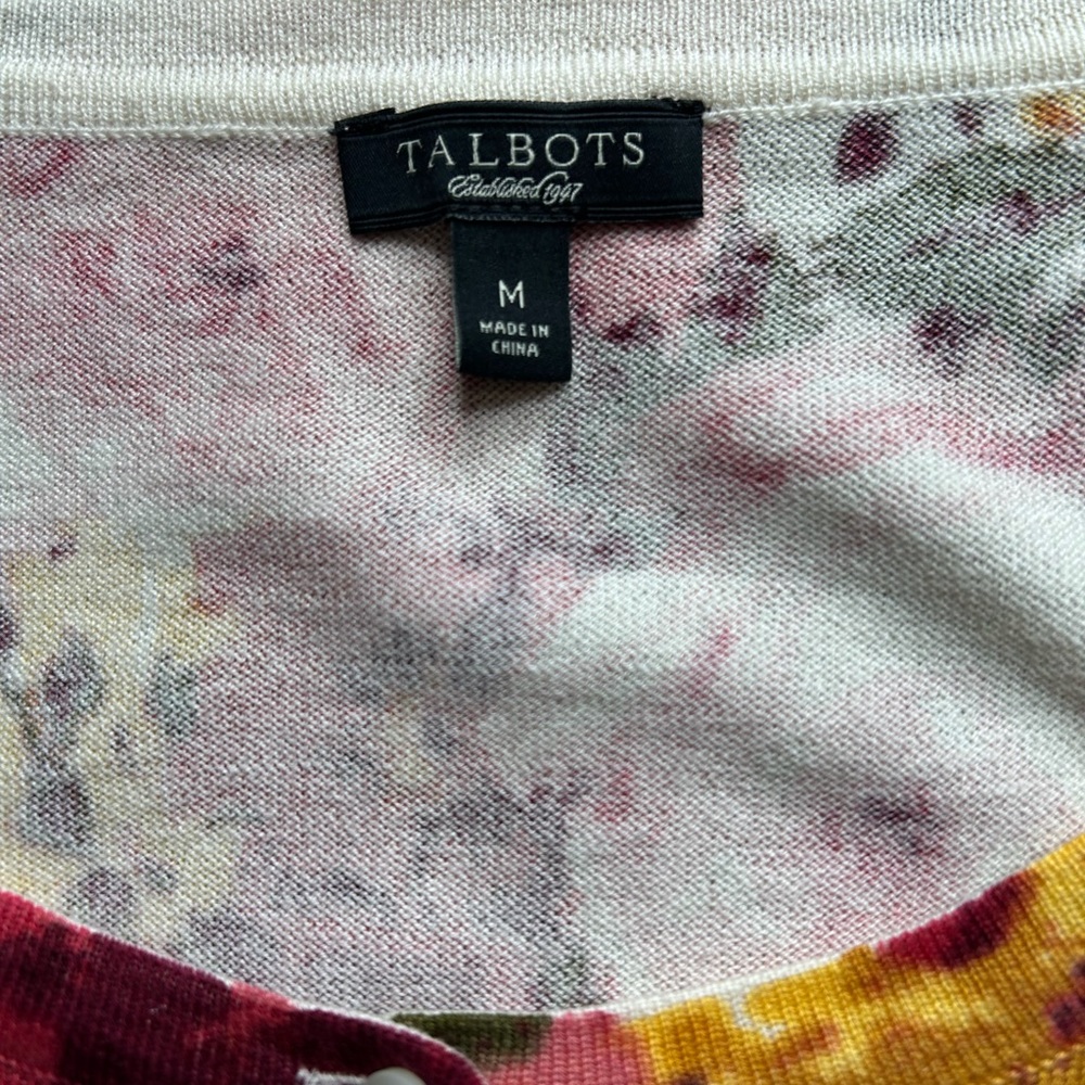Talbots Floral Women's Cardigan Sweater - Burgundy, pink and Yellow - Picture 2 of 6